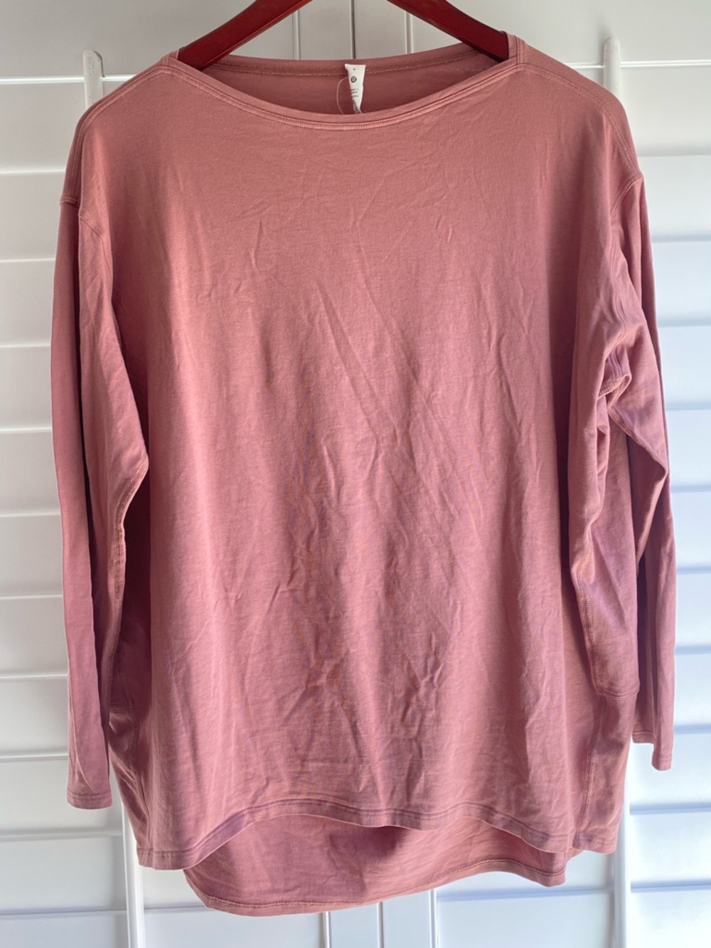 Lululemon Back in Action Pima Cotton Long Sleeve Top Size 8 Pink Relaxed Fit